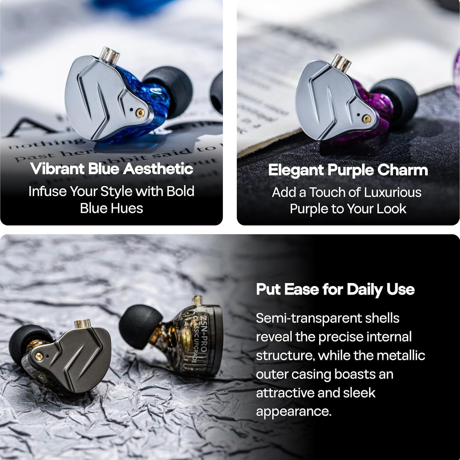 KZ ZSN Pro Dual Driver 1BA+1DD Hybrid Metal Hifi In-Ear Monitor | with Zin Alloy Panel, Balanced Pop Tuning, Detachable Recessed 2Pin Cable for Gamers Audiophiles, without Mic, Black