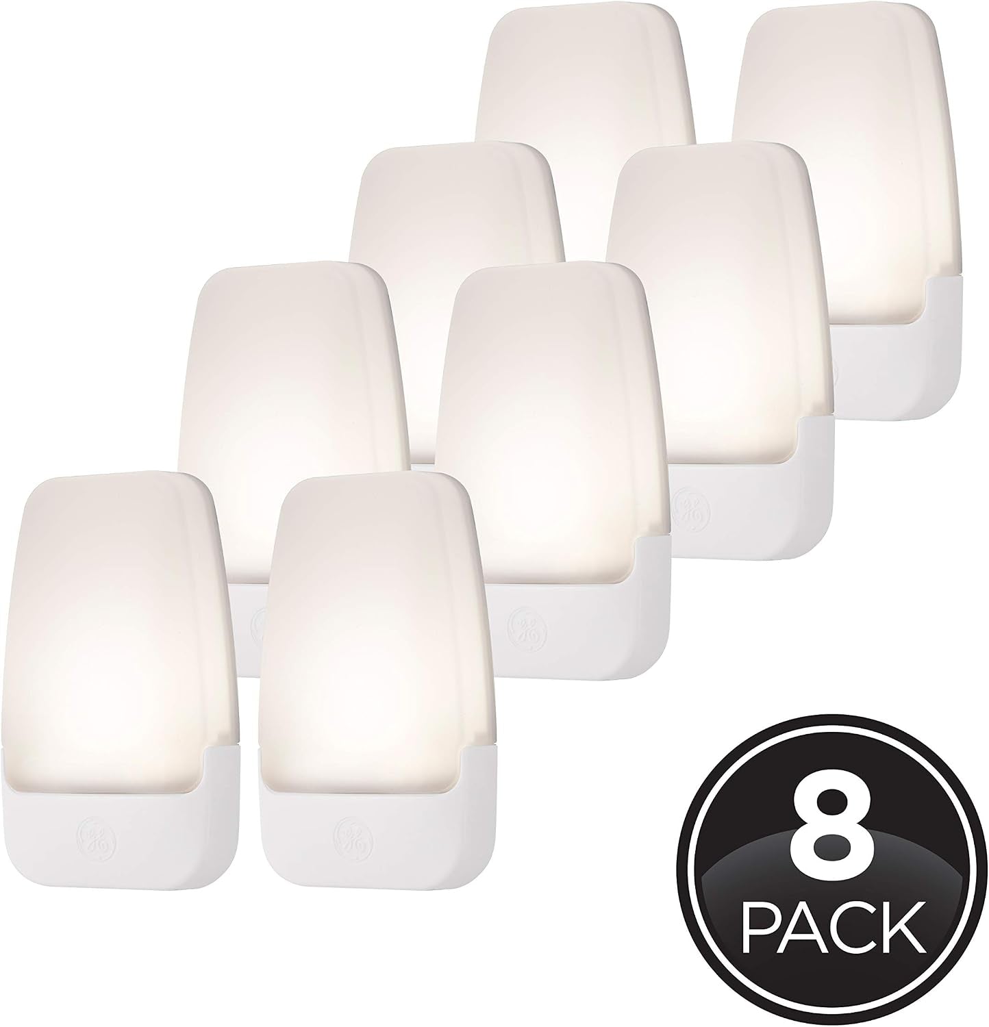 GE Plug in Night Light with Dusk to Dawn Sensor, 8 Pack | Night Lights Plug into Wall, Warm White 3000K Light for Bedroom, Bathroom, and Nursery, UL Certified, Energy Efficient