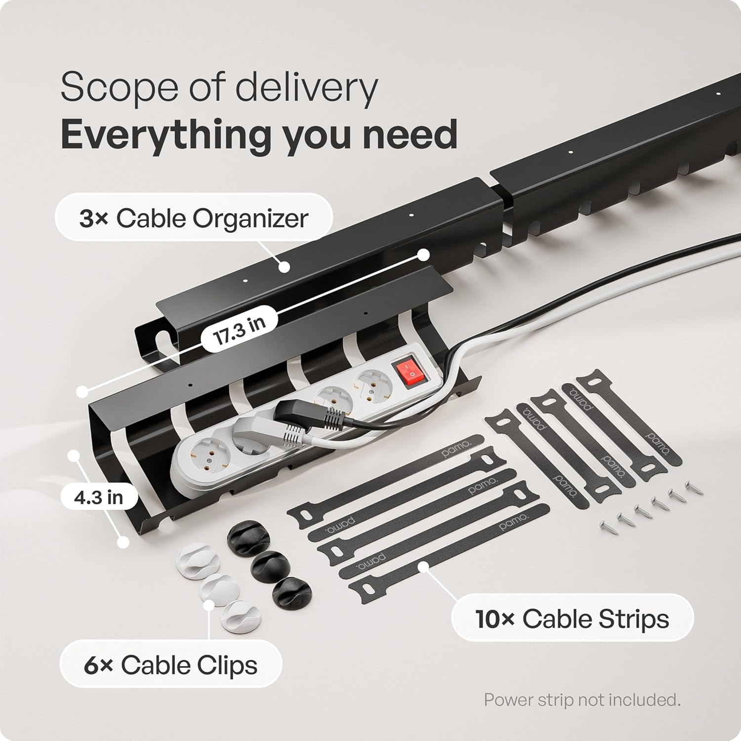 Cable Management under Desk, Set of 3 - Black | Easy Under-Table Mounting Keeps Cables Organized, Includes 10 Cable Ties for a Clean and Tidy Office or Home Workspace.