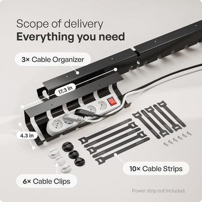 Cable Management under Desk, Set of 3 - Black | Easy Under-Table Mounting Keeps Cables Organized, Includes 10 Cable Ties for a Clean and Tidy Office or Home Workspace.