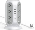 Tower Power Strip Surge Protector, Flat Extension Cord 5 Ft, Grey