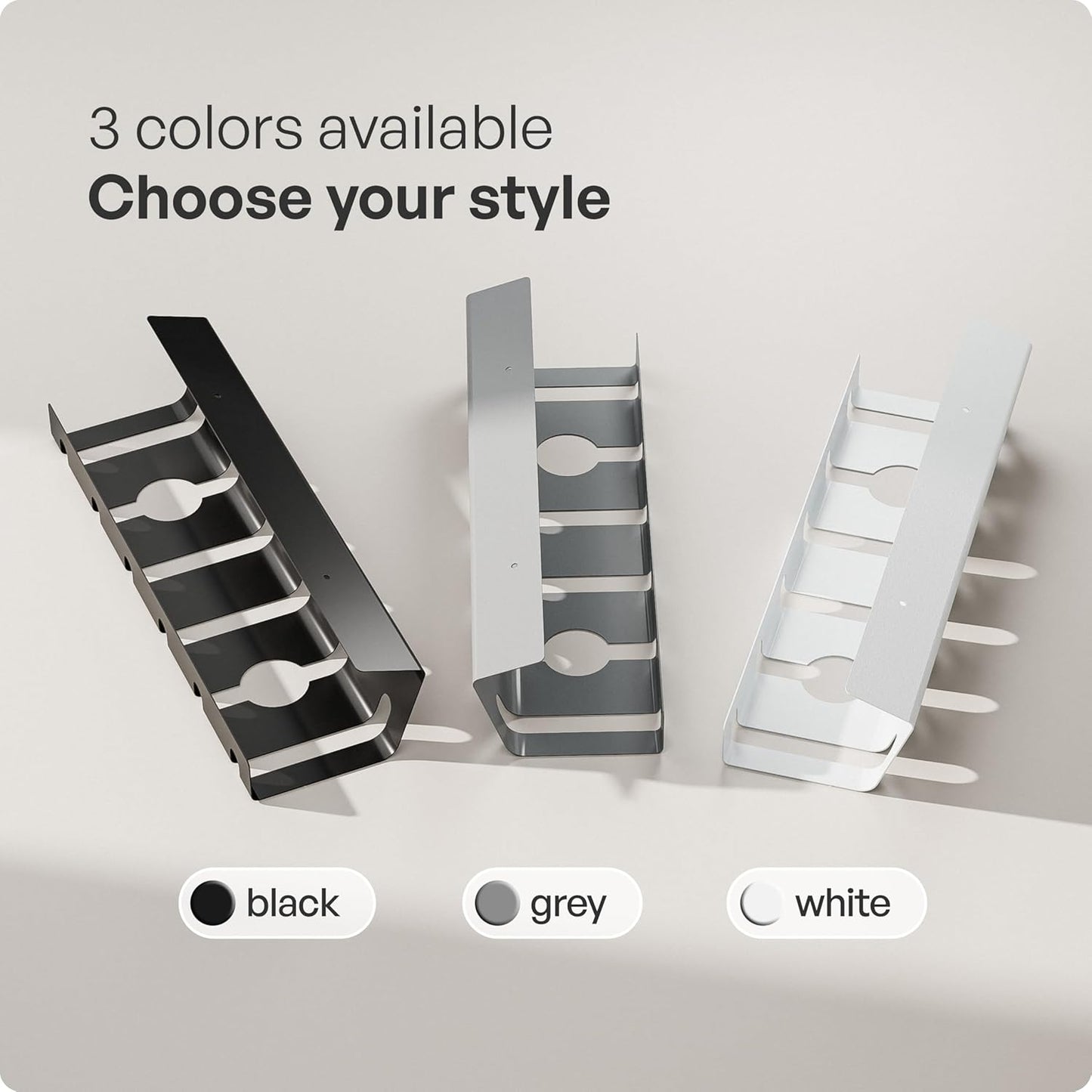 Cable Management under Desk, Set of 3 - Black | Easy Under-Table Mounting Keeps Cables Organized, Includes 10 Cable Ties for a Clean and Tidy Office or Home Workspace.
