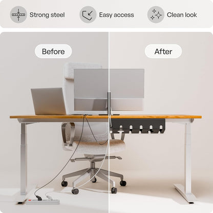 Cable Management under Desk, Set of 3 - Black | Easy Under-Table Mounting Keeps Cables Organized, Includes 10 Cable Ties for a Clean and Tidy Office or Home Workspace.