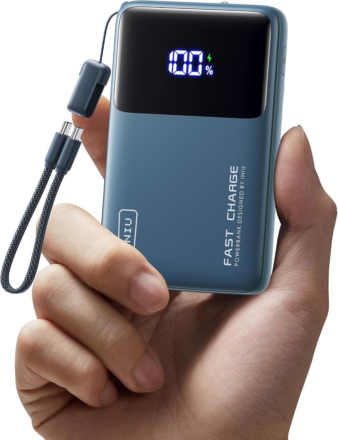 Power Bank, Compact 10000Mah 45W PD Fast Charging Portable Charger | Detachable USB-C Cable, Stand, Flight-Safe, Travel, Flashlight, Battery Pack for Iphone 17 16, Samsung S26, Ipad Etc, Blue